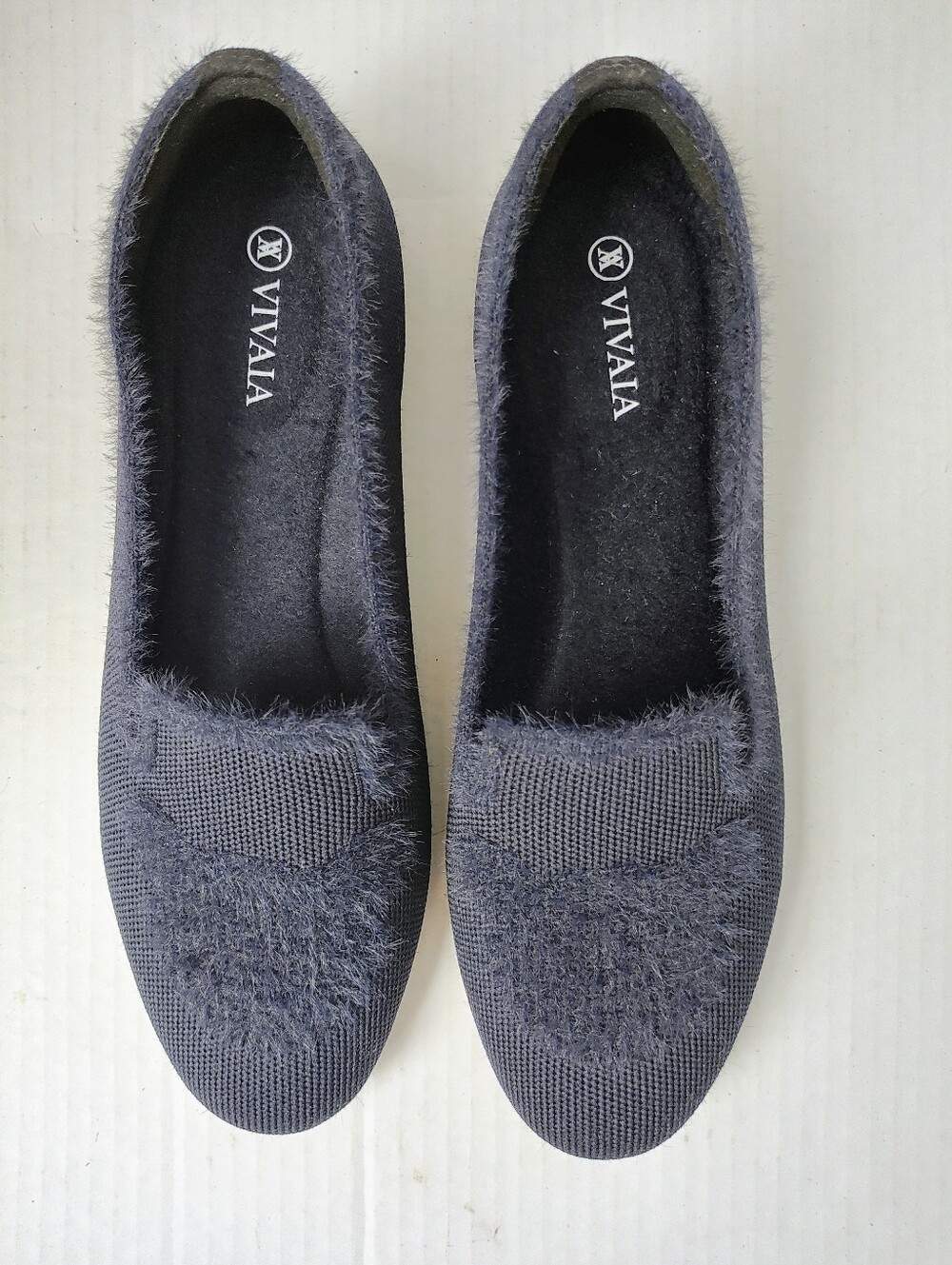 Vivaia Audrey Fuzzy Faux Teddy Bear Navy Slip-on Loafers Sz 37/6.5